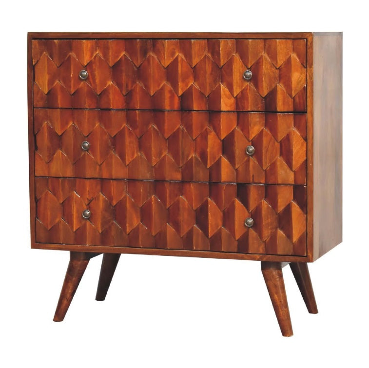 Pineapple Design Chestnut Carved 3 Drawer Chest - CasaFenix