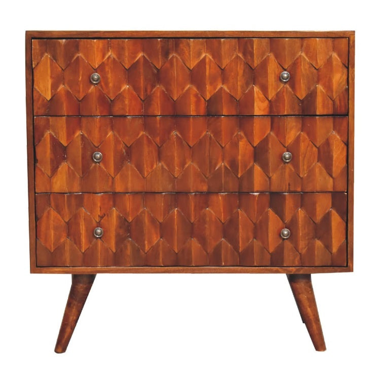 Pineapple Design Chestnut Carved 3 Drawer Chest - CasaFenix