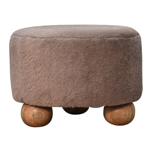 Mocha Faux Fur Round Ball Footstool Footstool CasaFenix