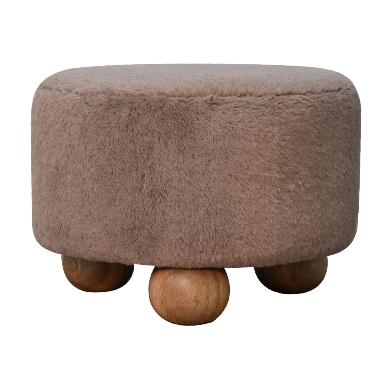 Mocha Faux Fur Round Ball Footstool Footstool CasaFenix