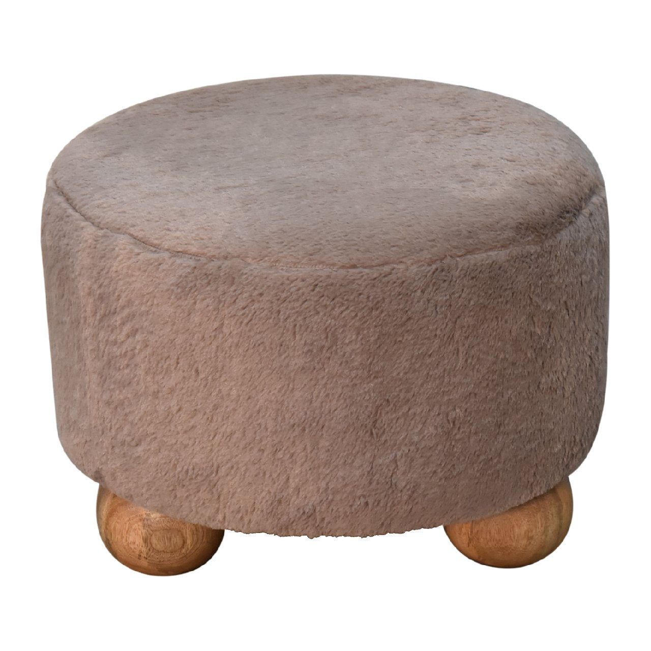 Mocha Faux Fur Round Ball Footstool Footstool CasaFenix