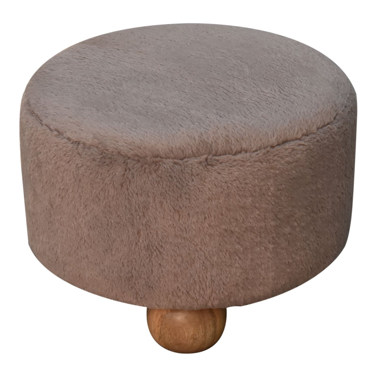 Mocha Faux Fur Round Ball Footstool Footstool CasaFenix