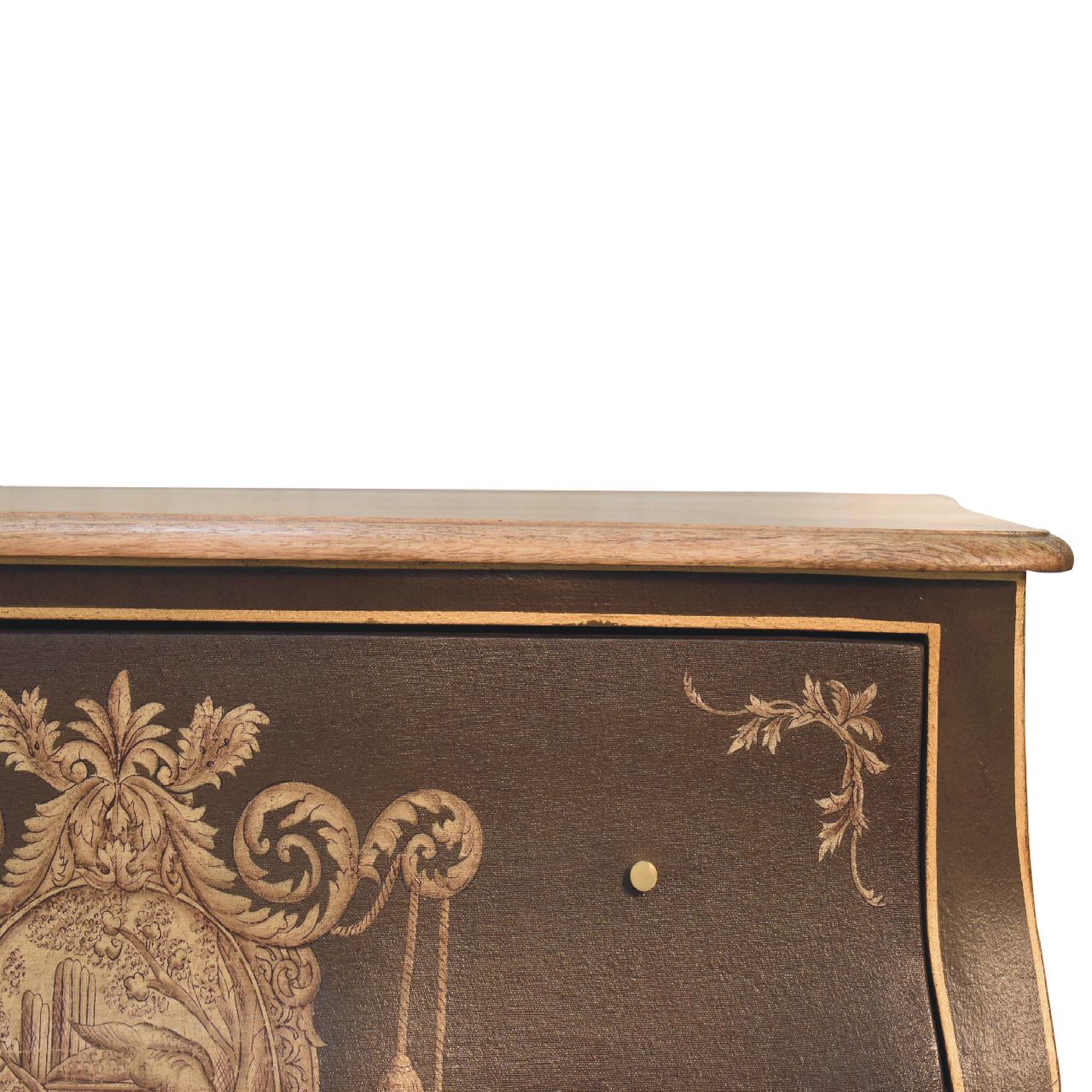 Hand‑Painted French‑Style Coroner Chest – Grey‑Green Solid Mango Wood with Crown Crest, Brass Knobs & Chantilly Legs Chest of drawers CasaFenix