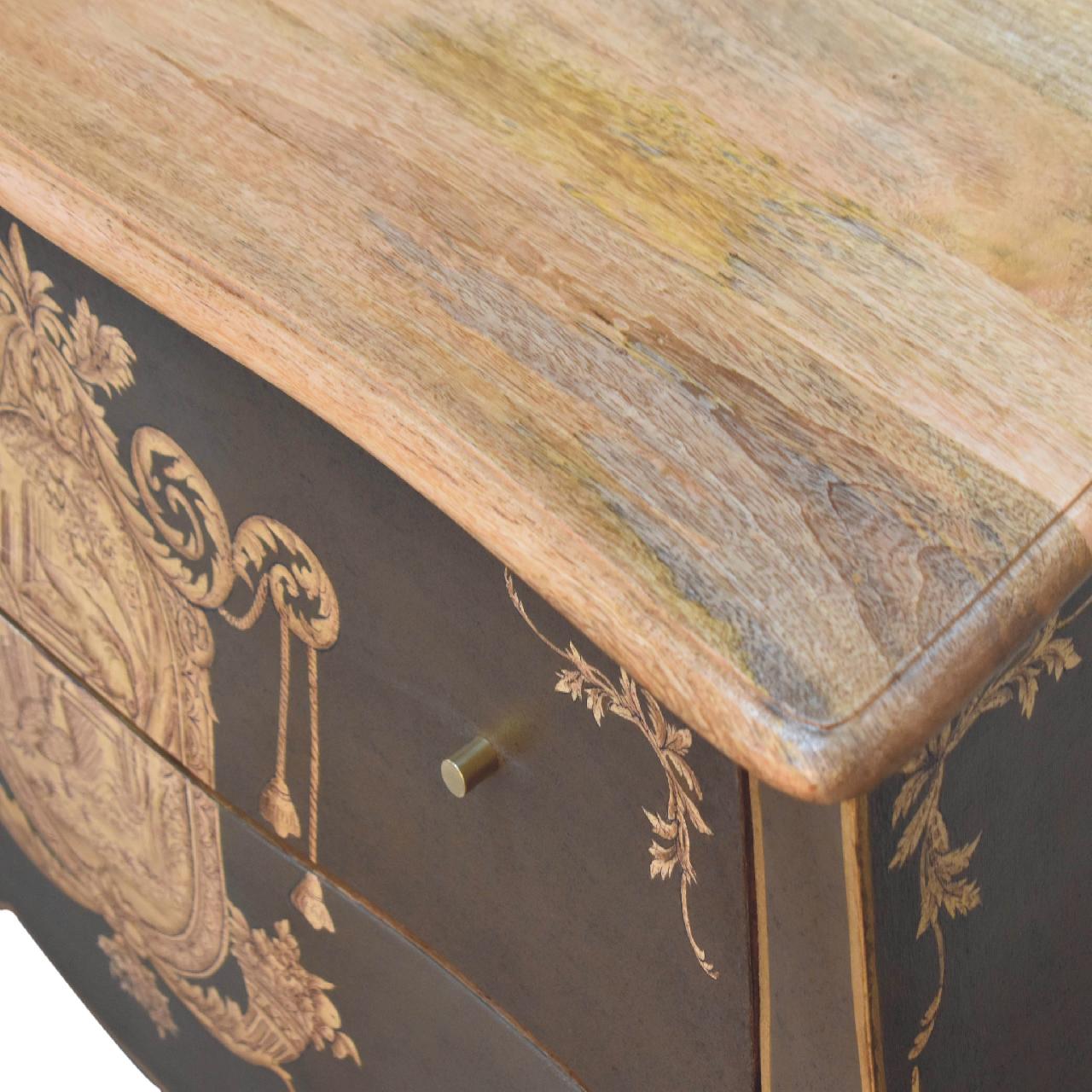 Hand‑Painted French‑Style Coroner Chest – Grey‑Green Solid Mango Wood with Crown Crest, Brass Knobs & Chantilly Legs Chest of drawers CasaFenix