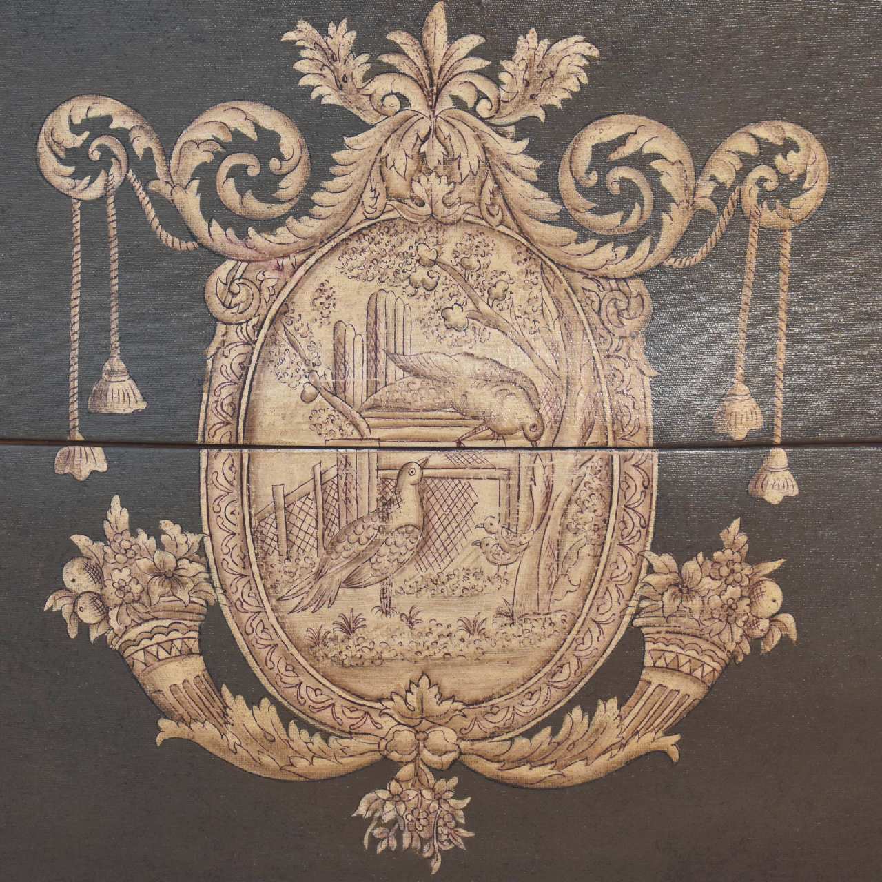 Hand‑Painted French‑Style Coroner Chest – Grey‑Green Solid Mango Wood with Crown Crest, Brass Knobs & Chantilly Legs Chest of drawers CasaFenix