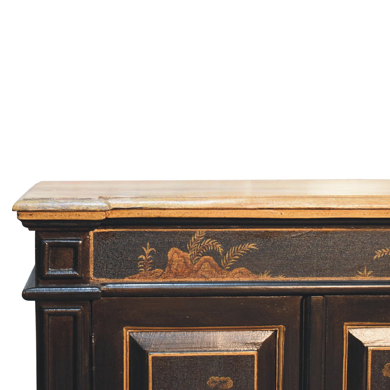 Hand-Painted Oriental Wine Cabinet – Solid Mango Wood with Peking Motifs, Brass Knob & Plinth Base Wine Storage CasaFenix