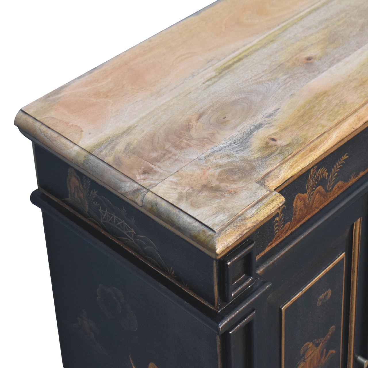 Hand-Painted Oriental Wine Cabinet – Solid Mango Wood with Peking Motifs, Brass Knob & Plinth Base Wine Storage CasaFenix