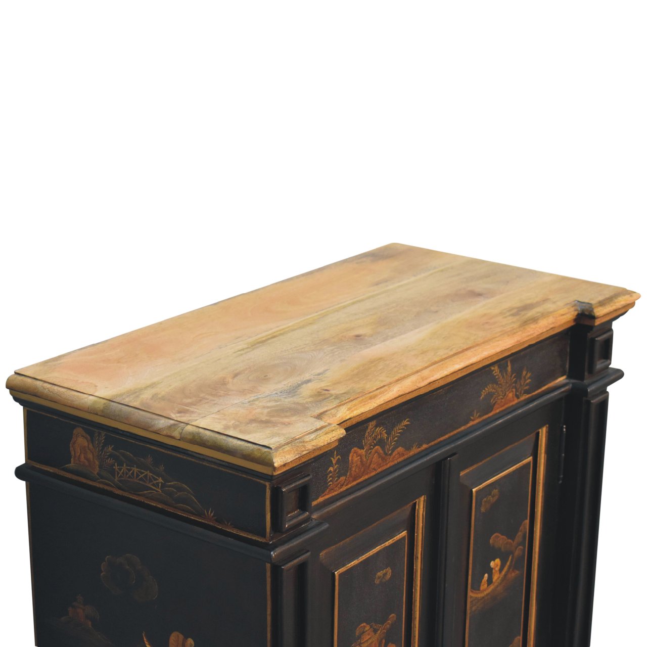 Hand-Painted Oriental Wine Cabinet – Solid Mango Wood with Peking Motifs, Brass Knob & Plinth Base Wine Storage CasaFenix