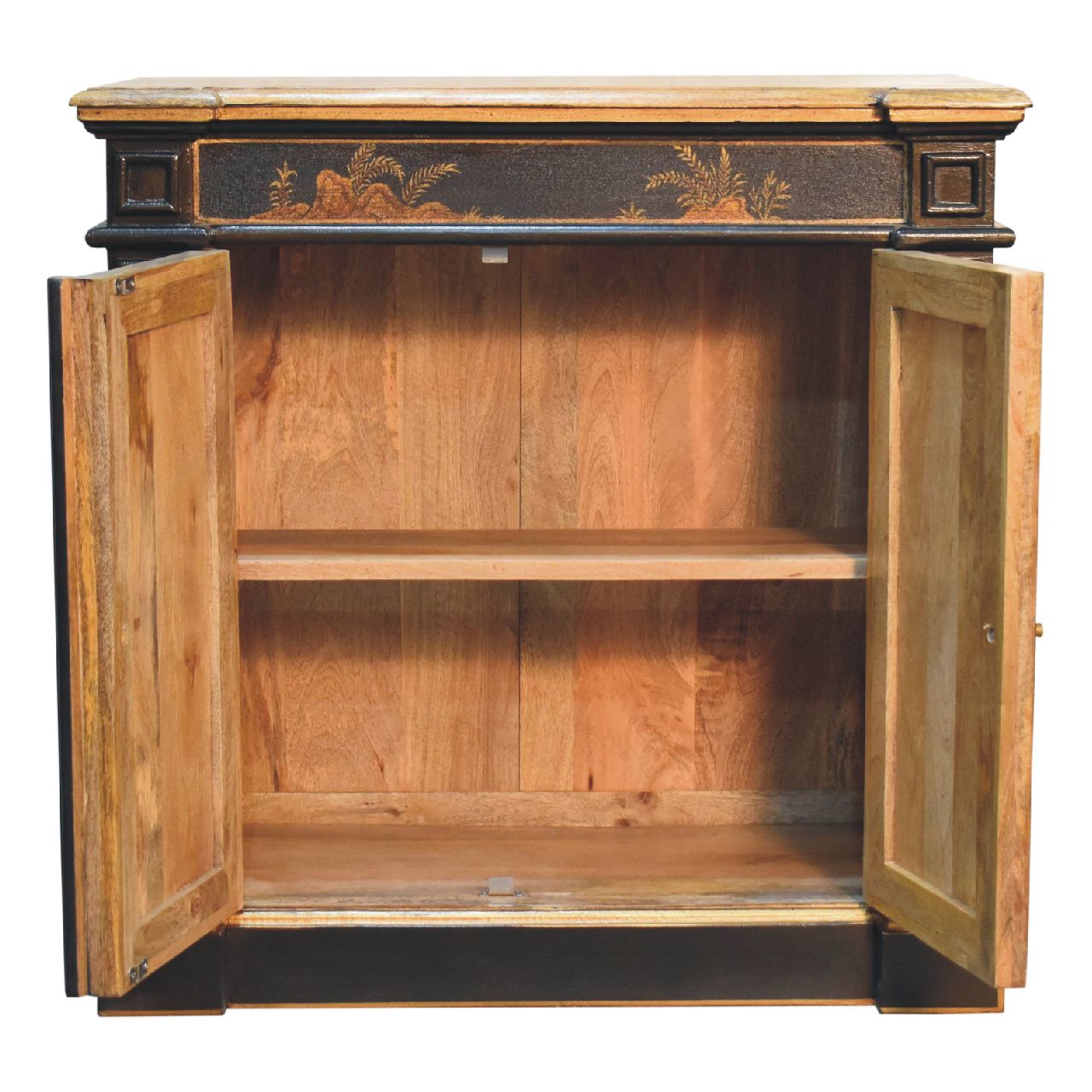 Hand-Painted Oriental Wine Cabinet – Solid Mango Wood with Peking Motifs, Brass Knob & Plinth Base Wine Storage CasaFenix