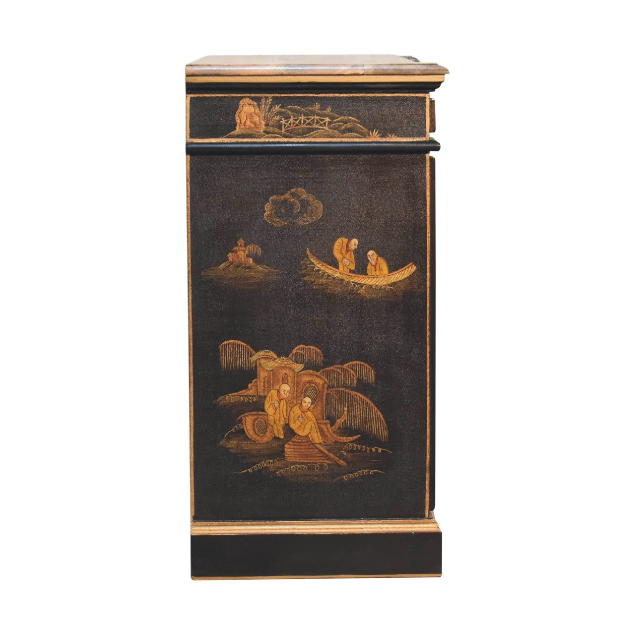 Hand-Painted Oriental Wine Cabinet – Solid Mango Wood with Peking Motifs, Brass Knob & Plinth Base Wine Storage CasaFenix
