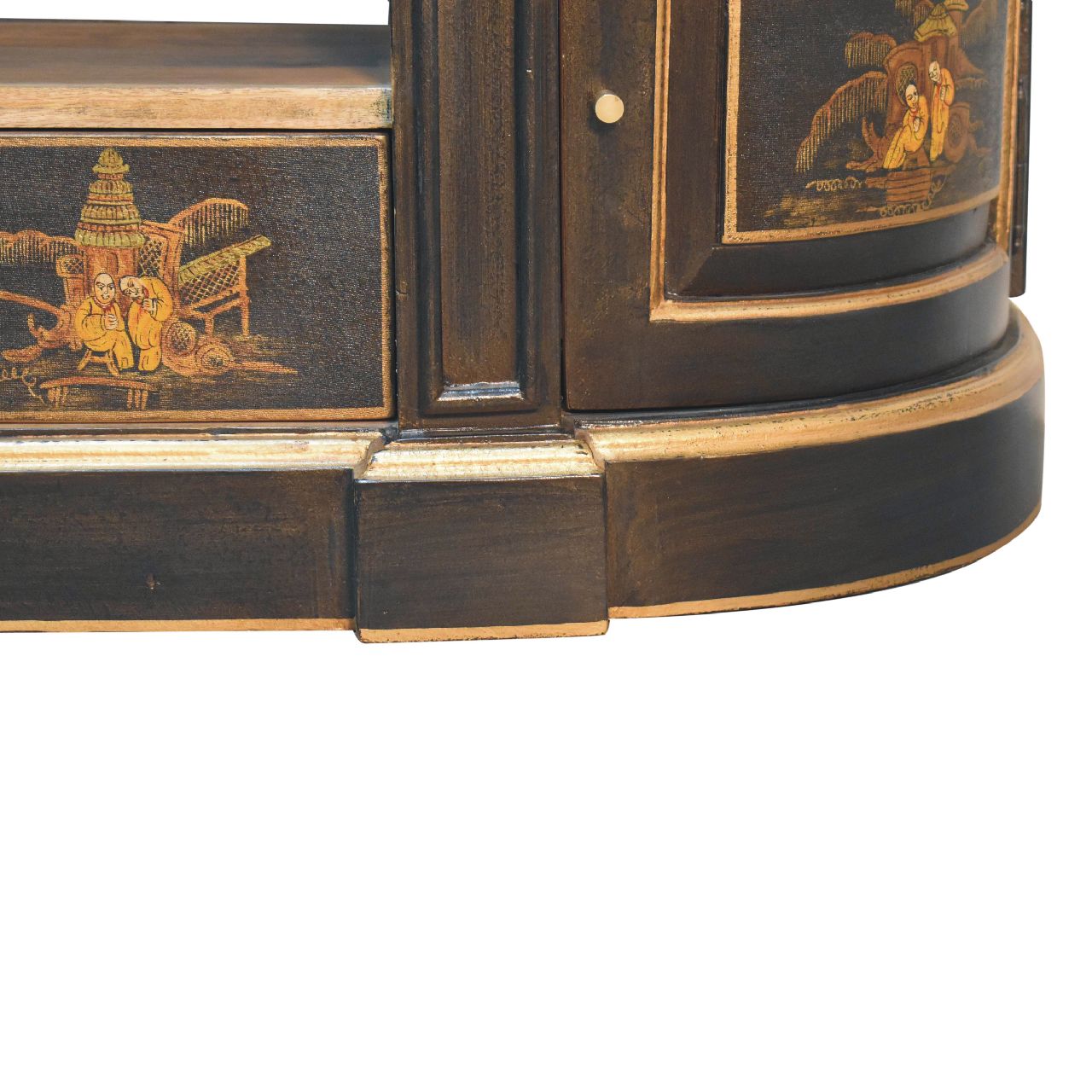 Hand‑Painted Oriental Elegance 2‑Door Media Unit – Solid Mango Wood, Black Lacquer Base with Peking Motifs & Brass Knobs Entertainment Centers & TV Stands CasaFenix