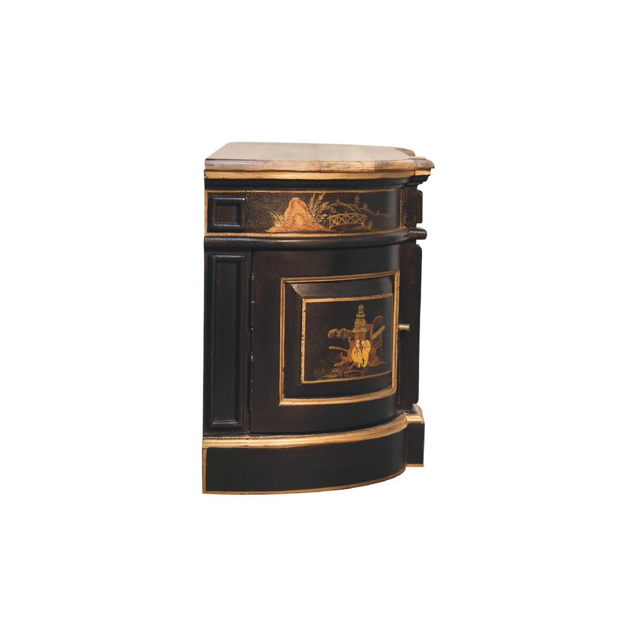 Hand‑Painted Oriental Elegance 2‑Door Media Unit – Solid Mango Wood, Black Lacquer Base with Peking Motifs & Brass Knobs Entertainment Centers & TV Stands CasaFenix