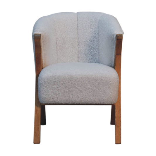 White Boucle Minimalistic Chair Chairs CasaFenix