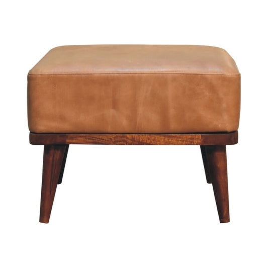 Tan Buffalo Leather Tan Footstool Footstool CasaFenix
