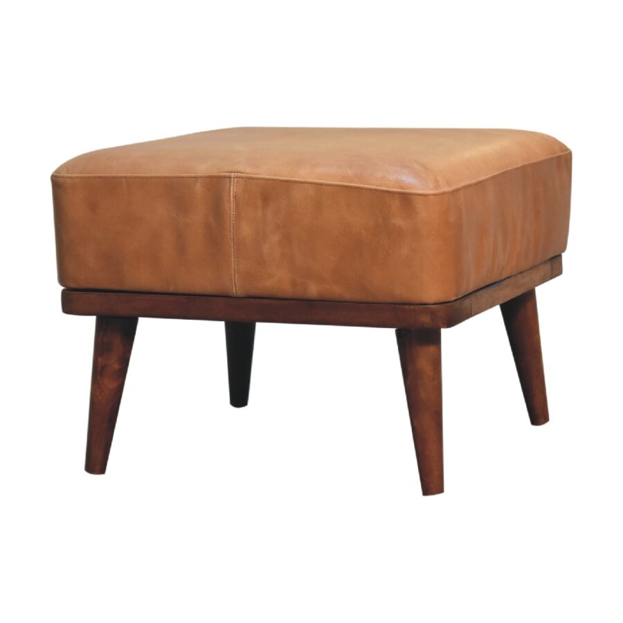 Tan Buffalo Leather Tan Footstool Footstool CasaFenix