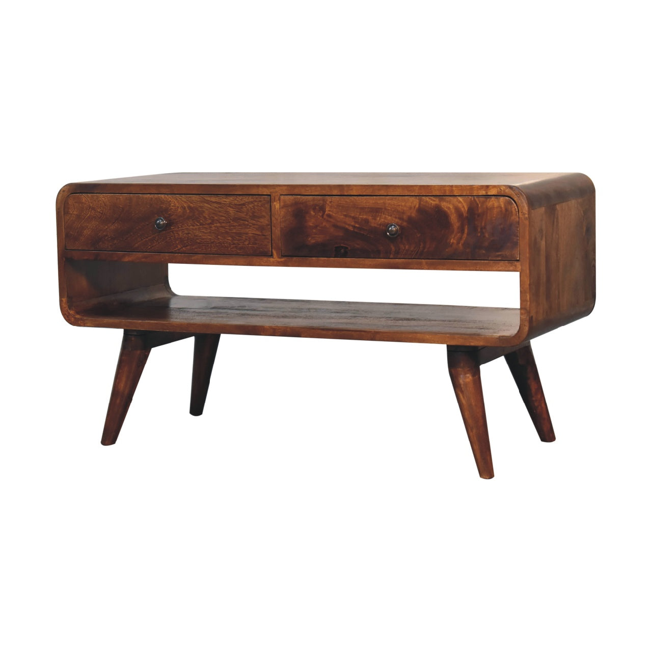 Reverse Curved Chestnut Media Unit TV Stand CasaFenix