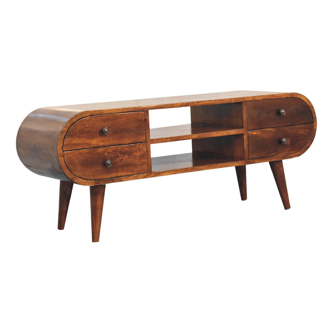 Chestnut Circular Media Unit TV Stand CasaFenix