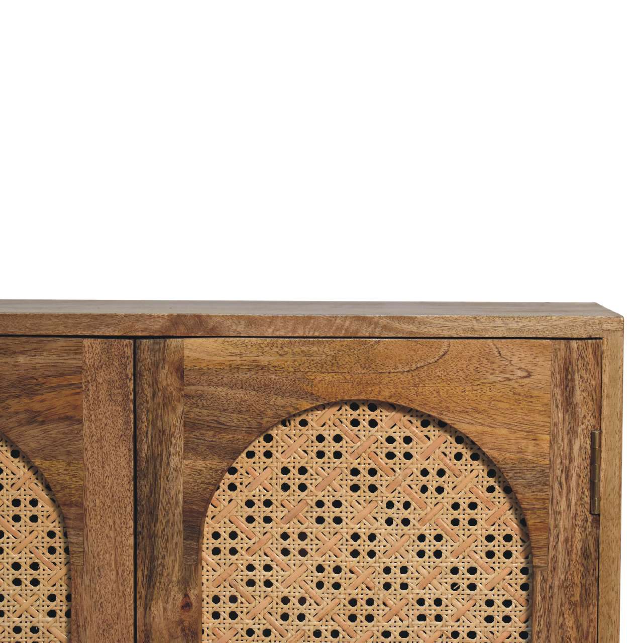 Nordic Rattan Ball Cabinet – Handcrafted Solid Mango Wood with Arch-Woven Doors, Brass Knobs & Sculpted Ball Feet Cabinets & Storage CasaFenix