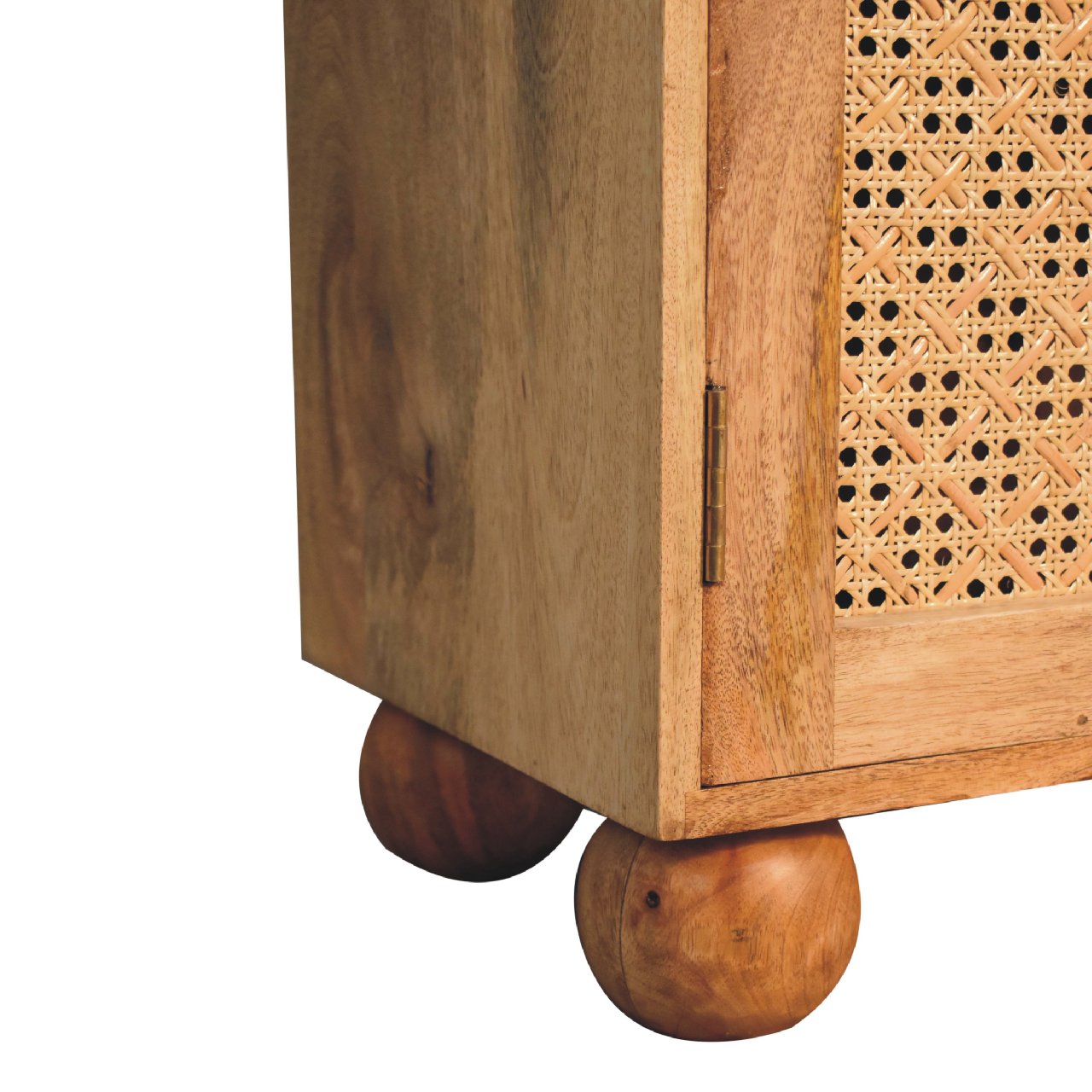 Nordic Rattan Ball Cabinet – Handcrafted Solid Mango Wood with Arch-Woven Doors, Brass Knobs & Sculpted Ball Feet Cabinets & Storage CasaFenix