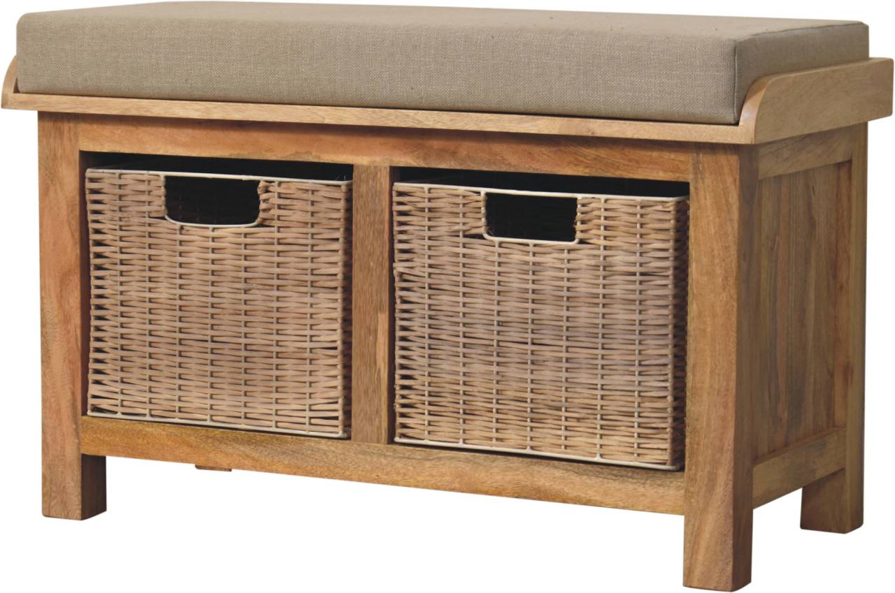 Rattan Basket Linen Bench Benches CasaFenix