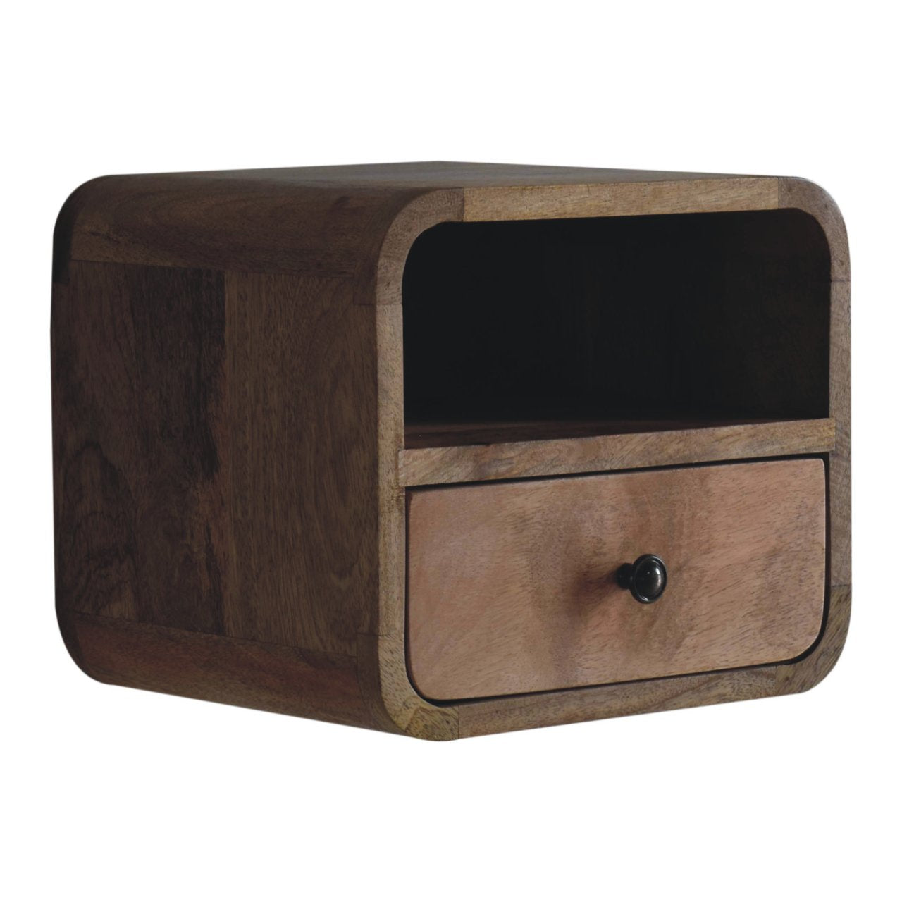 Extra Mini Wall Mounted Curved Oak-ish Bedside with Open Slot Bedside table / chest CasaFenix