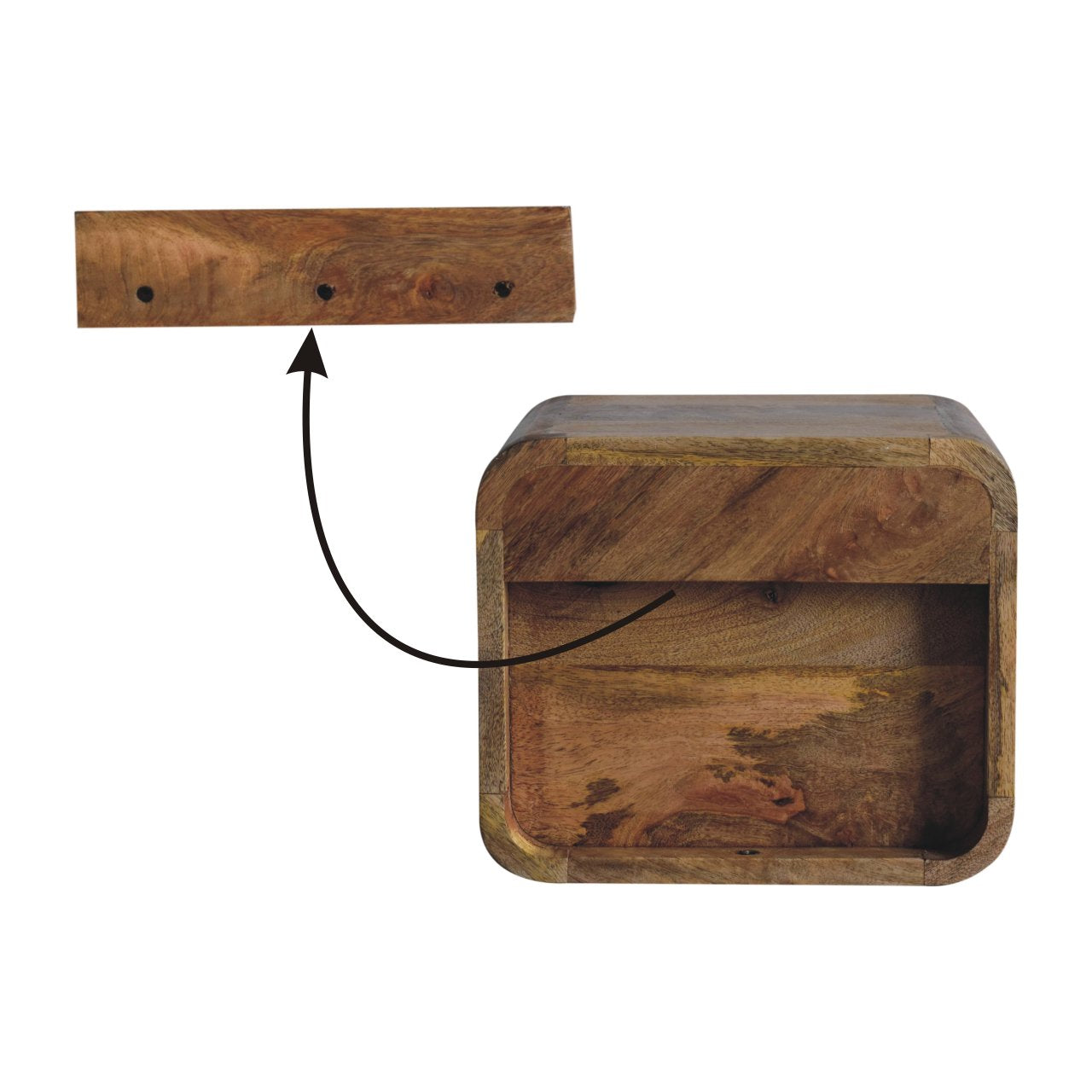 Extra Mini Wall Mounted Curved Oak-ish Bedside with Open Slot Bedside table / chest CasaFenix
