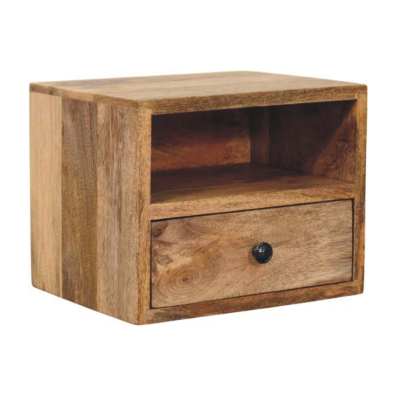 Solis 1-Drawer Oak-ish Wall Mounted Nightstand Bedside table / chest CasaFenix