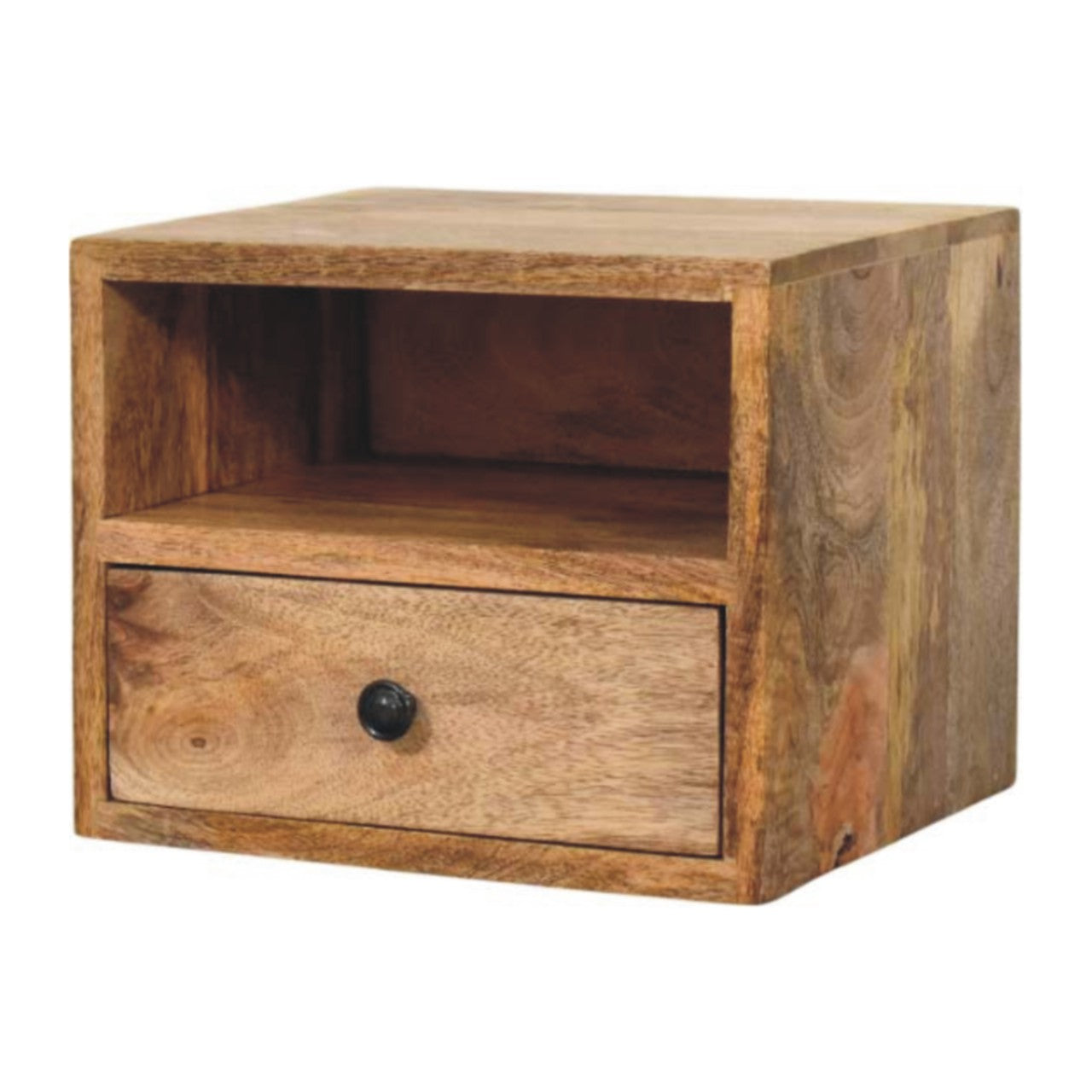 Solis 1-Drawer Oak-ish Wall Mounted Nightstand Bedside table / chest CasaFenix