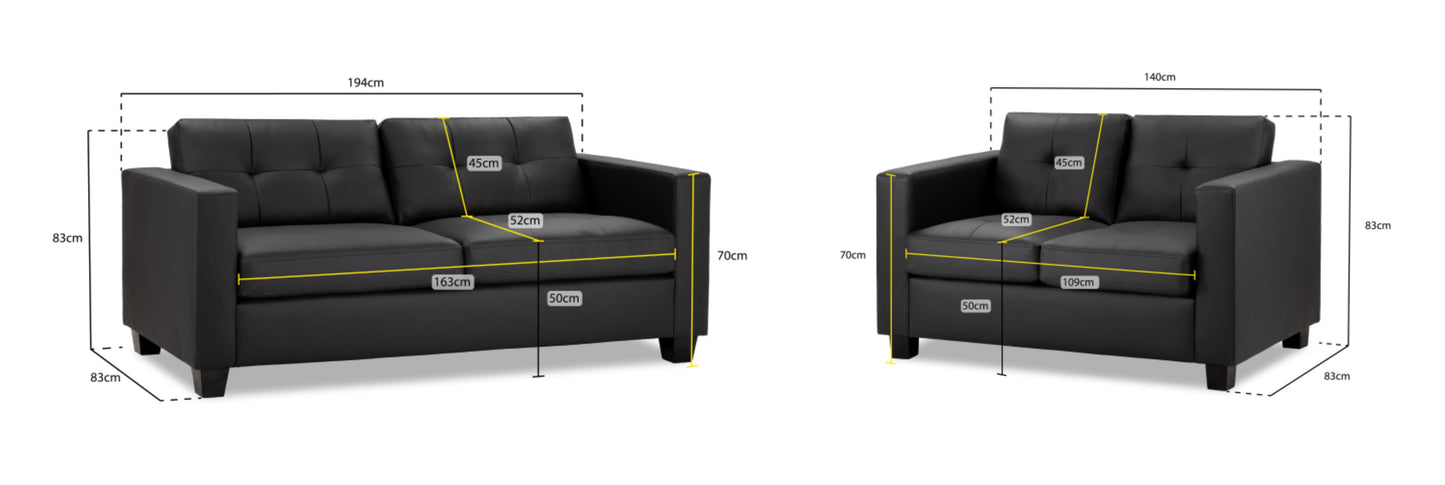 Jerry Sofa in Faux Leather or Fabric 1, 2, 3 Seat Black or Grey or Light Grey Sofa CasaFenix