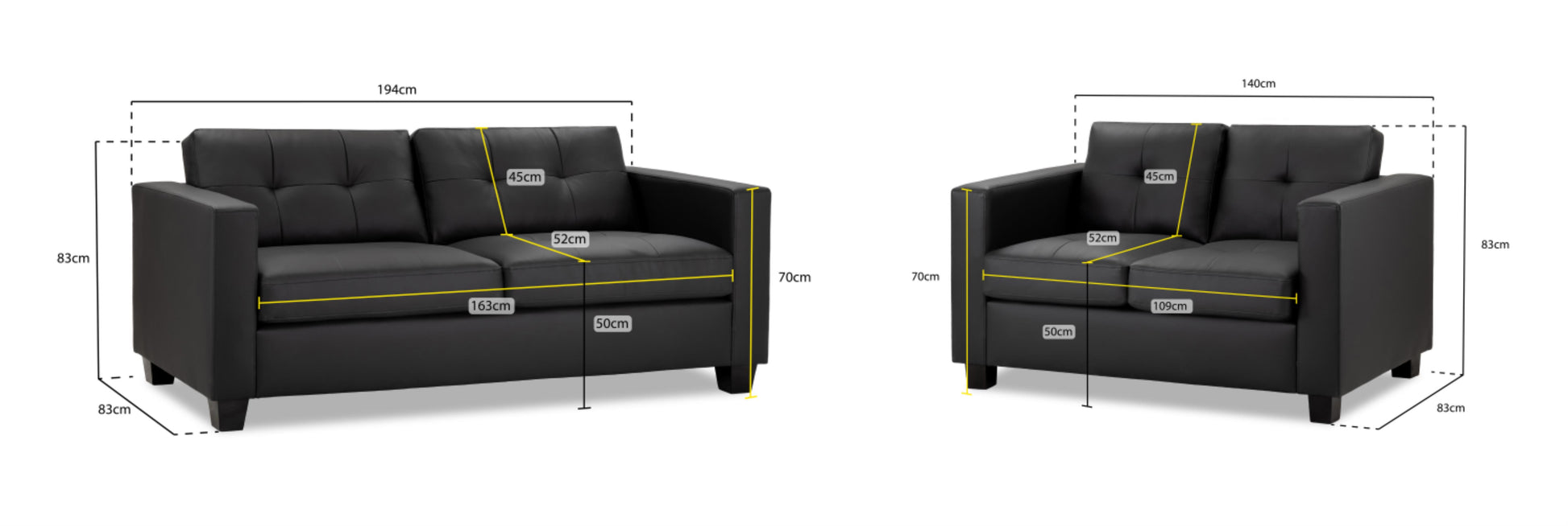 Jerry Sofa in Faux Leather or Fabric 1, 2, 3 Seat Black or Grey or Light Grey Sofa CasaFenix