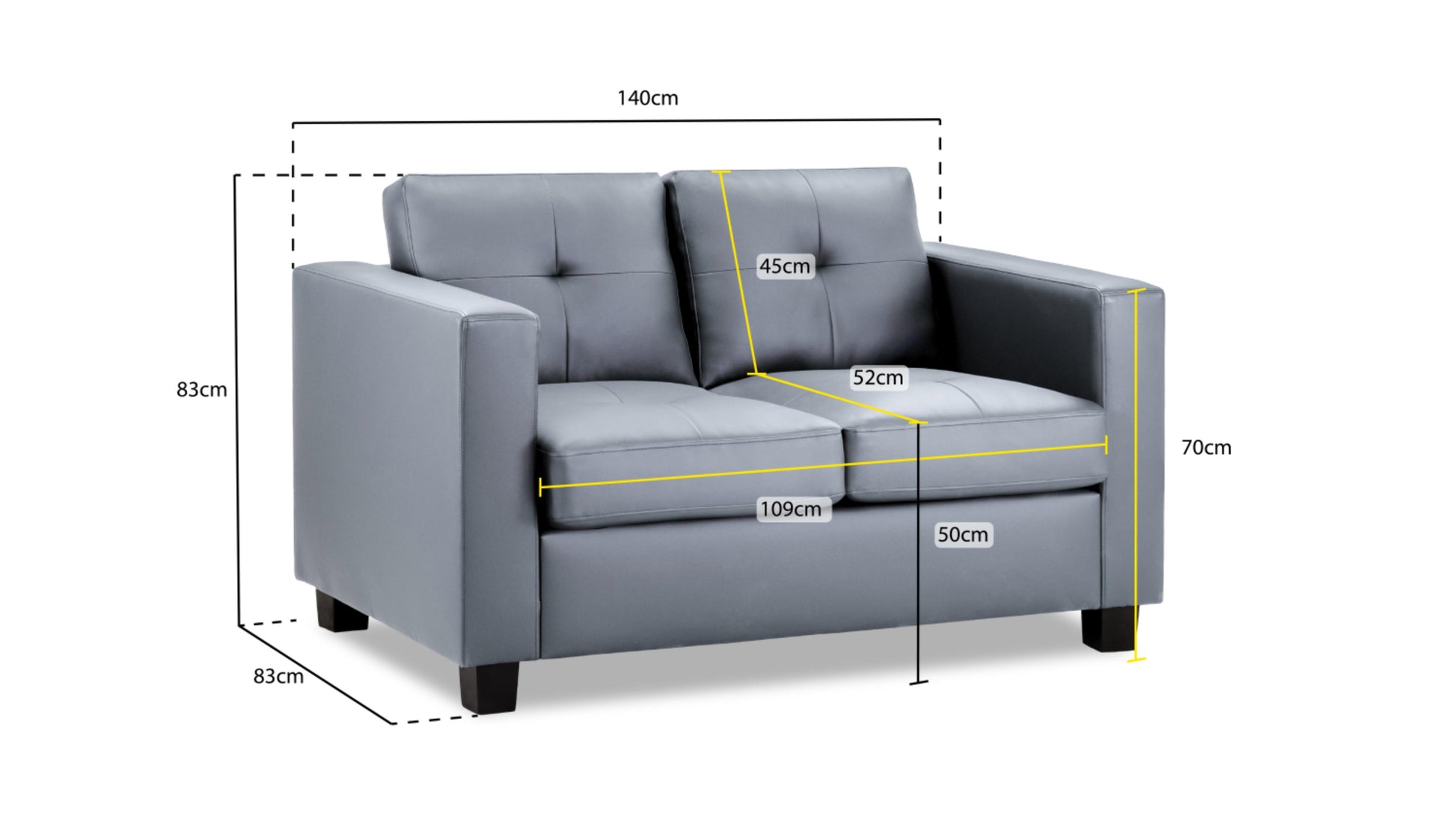Jerry Sofa in Faux Leather or Fabric 1, 2, 3 Seat Black or Grey or Light Grey Sofa CasaFenix