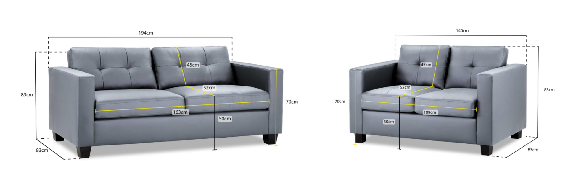 Jerry Sofa in Faux Leather or Fabric 1, 2, 3 Seat Black or Grey or Light Grey Sofa CasaFenix