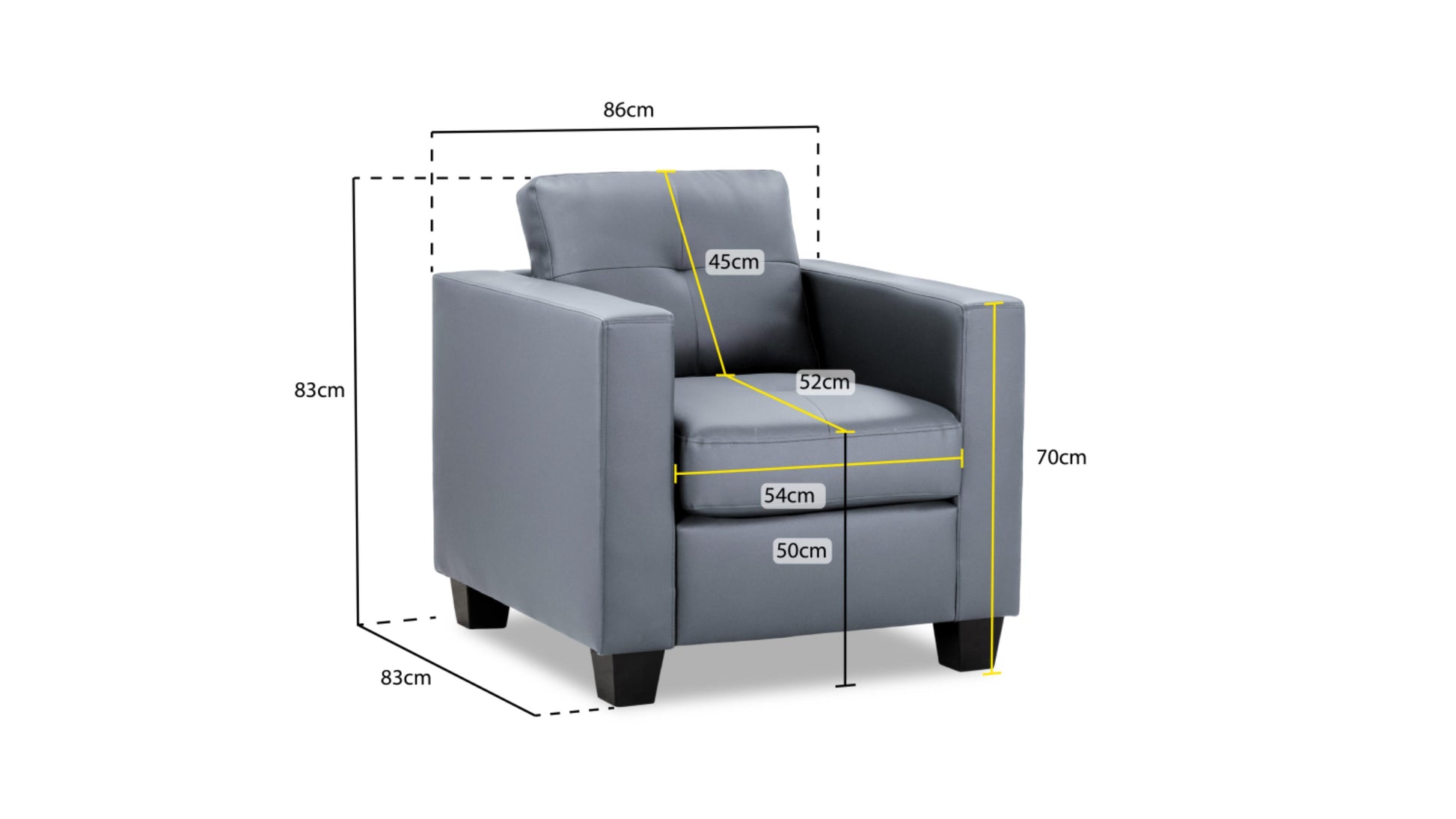 Jerry Sofa in Faux Leather or Fabric 1, 2, 3 Seat Black or Grey or Light Grey Sofa CasaFenix