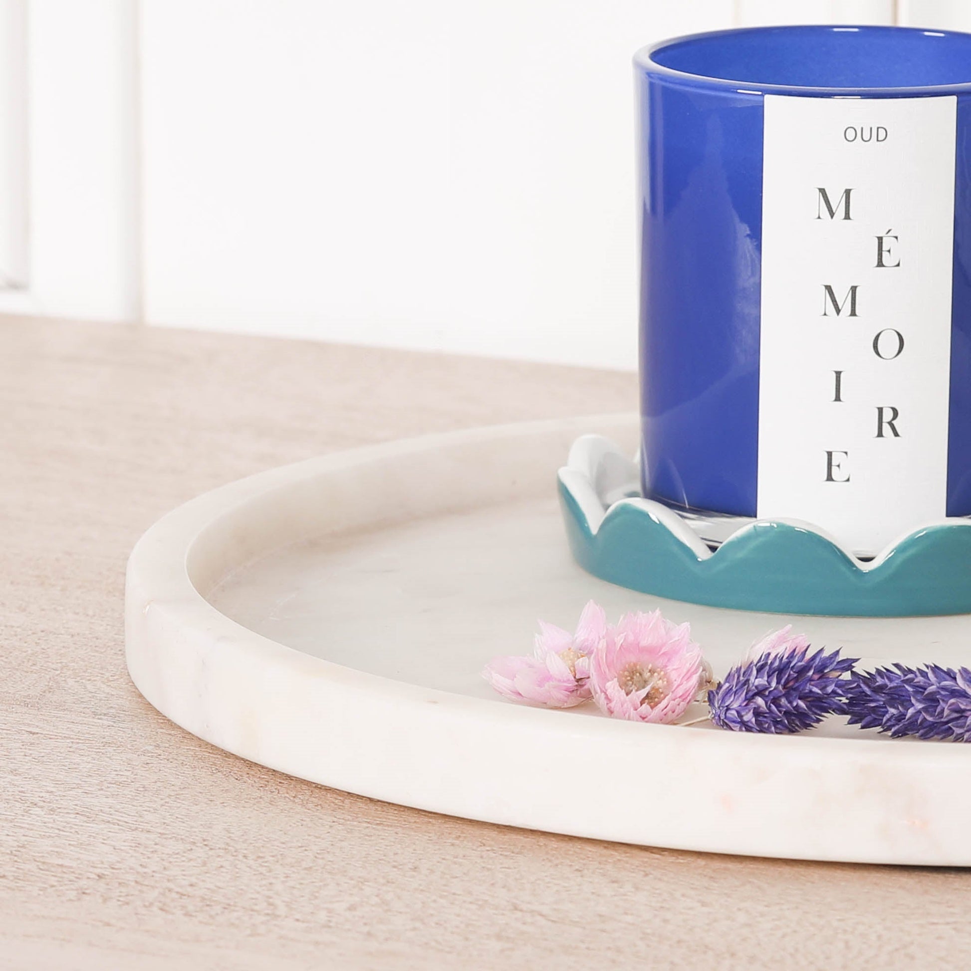Round 30cm Natural White Marble Tray  CasaFenix