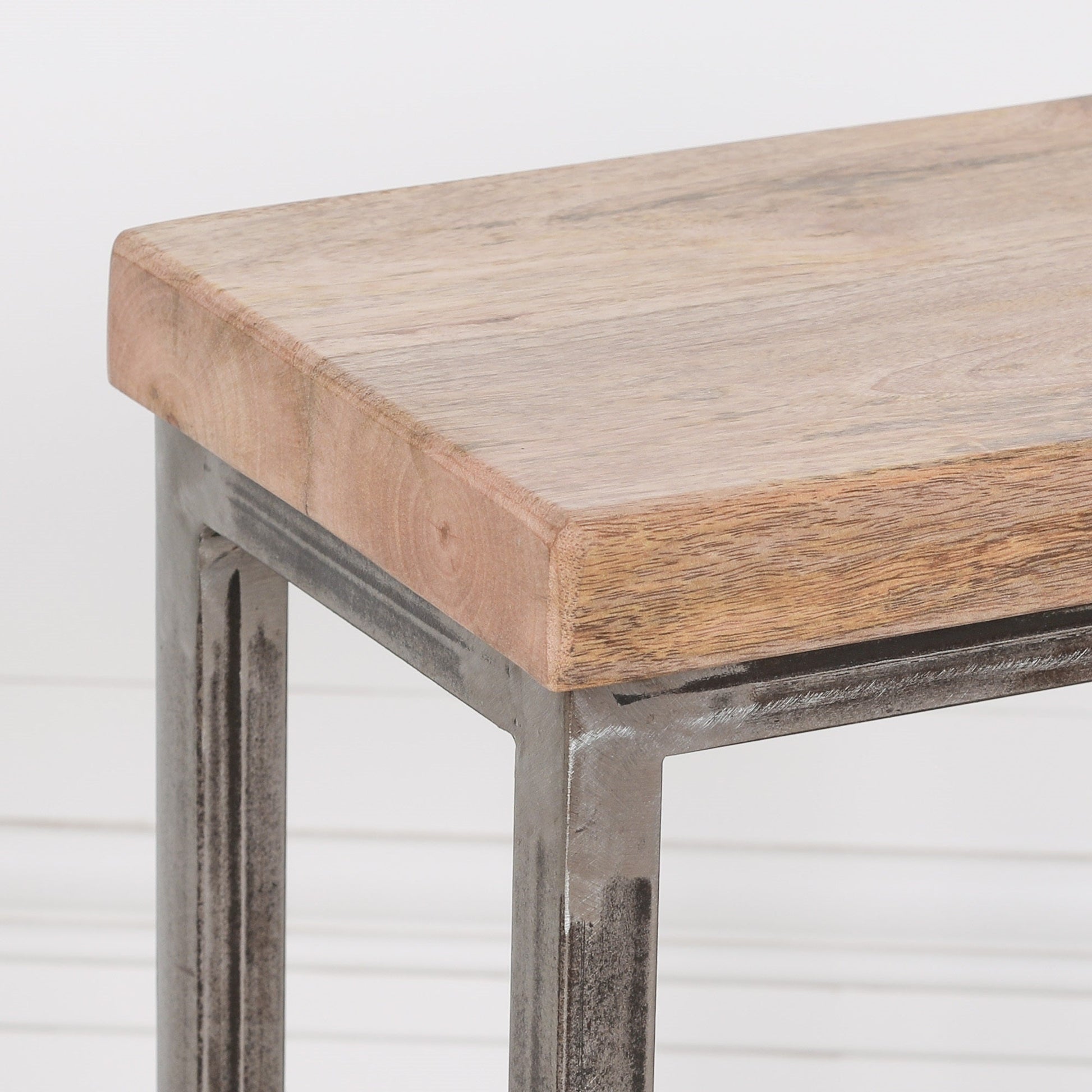 Iron Frame Log Store Side Table with Wooden Top  CasaFenix