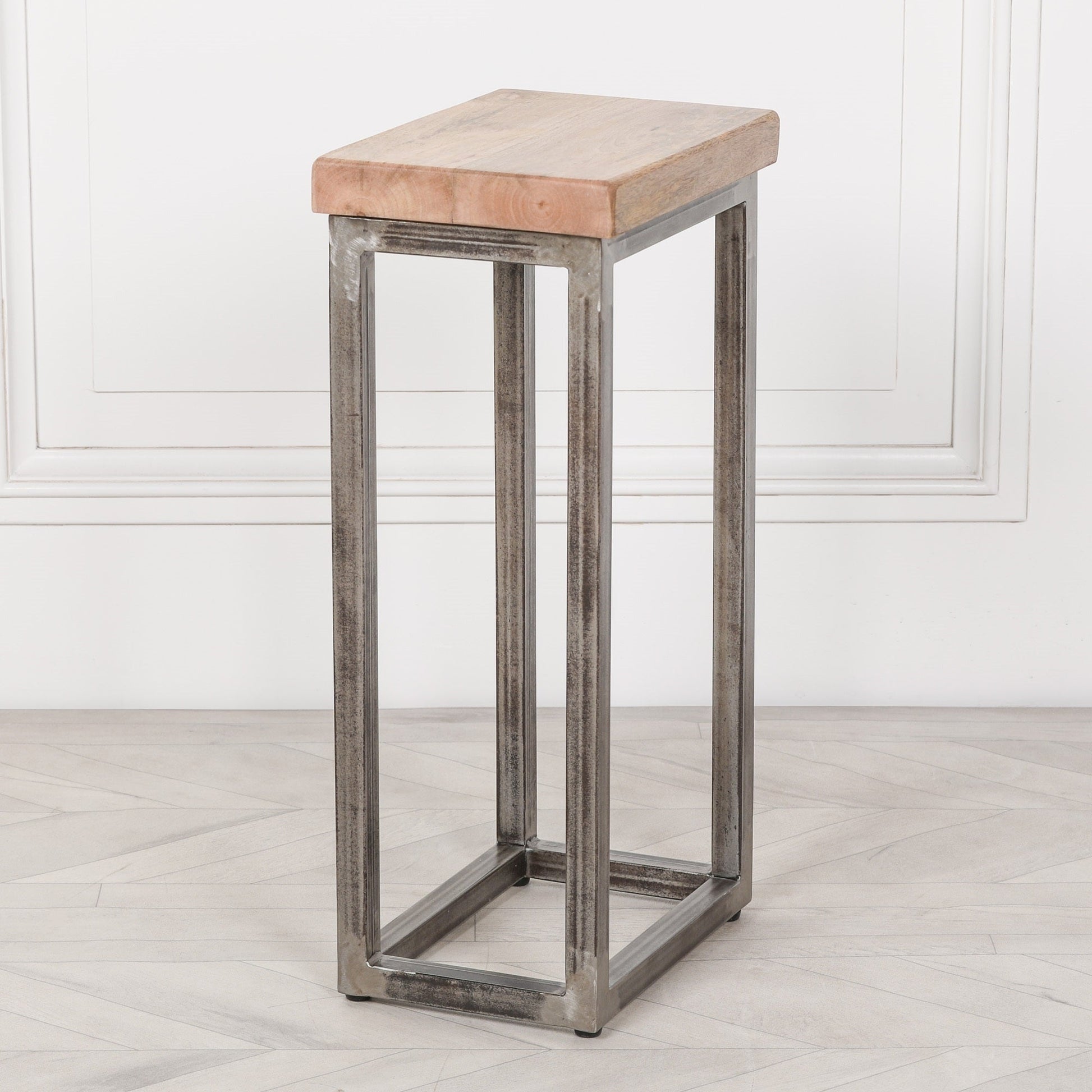 Iron Frame Log Store Side Table with Wooden Top  CasaFenix
