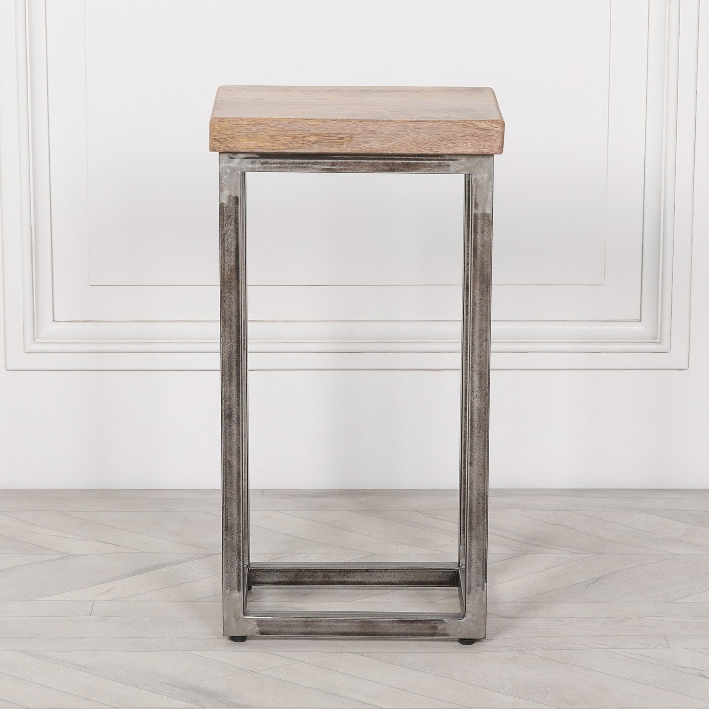 Iron Frame Log Store Side Table with Wooden Top  CasaFenix