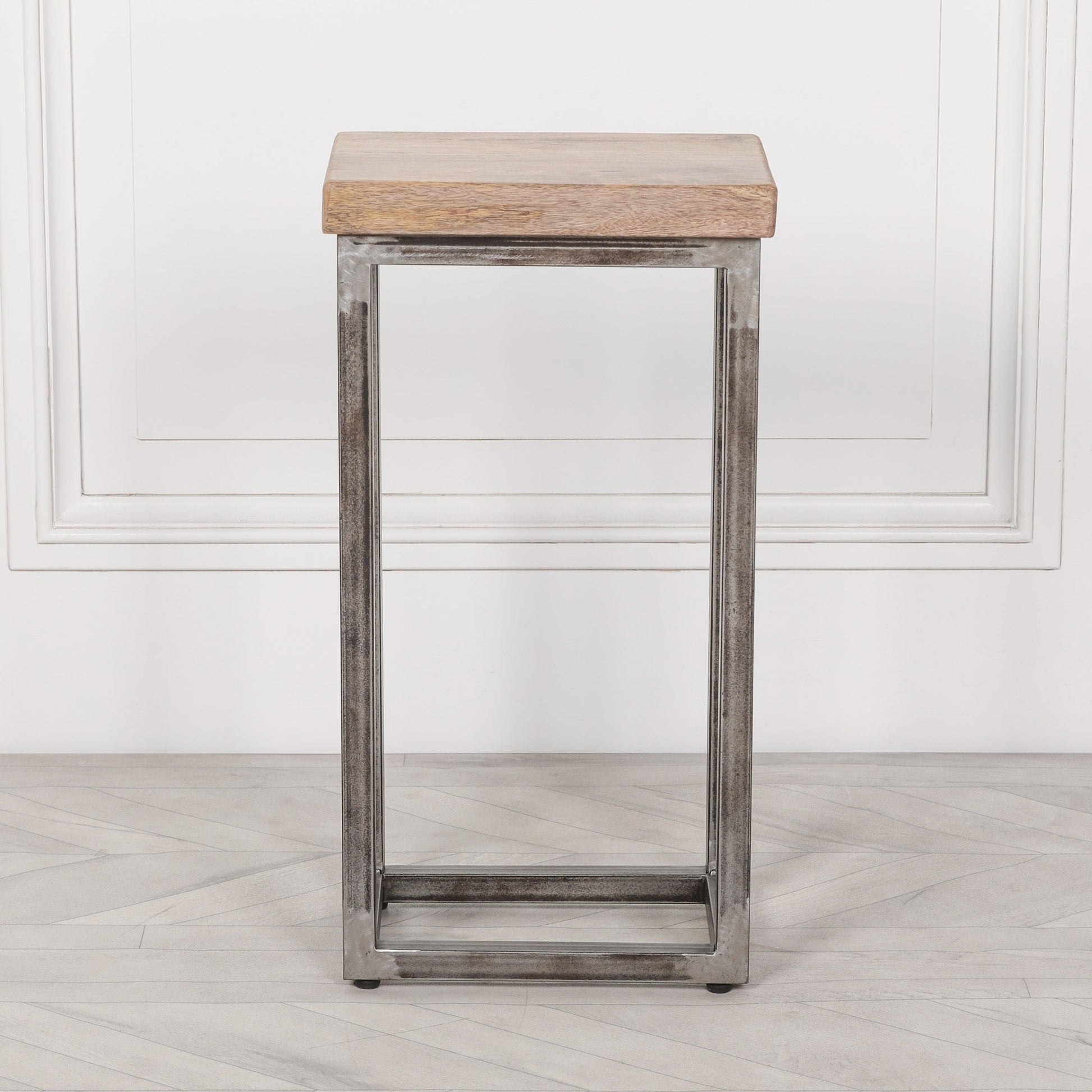 Iron Frame Log Store Side Table with Wooden Top  CasaFenix