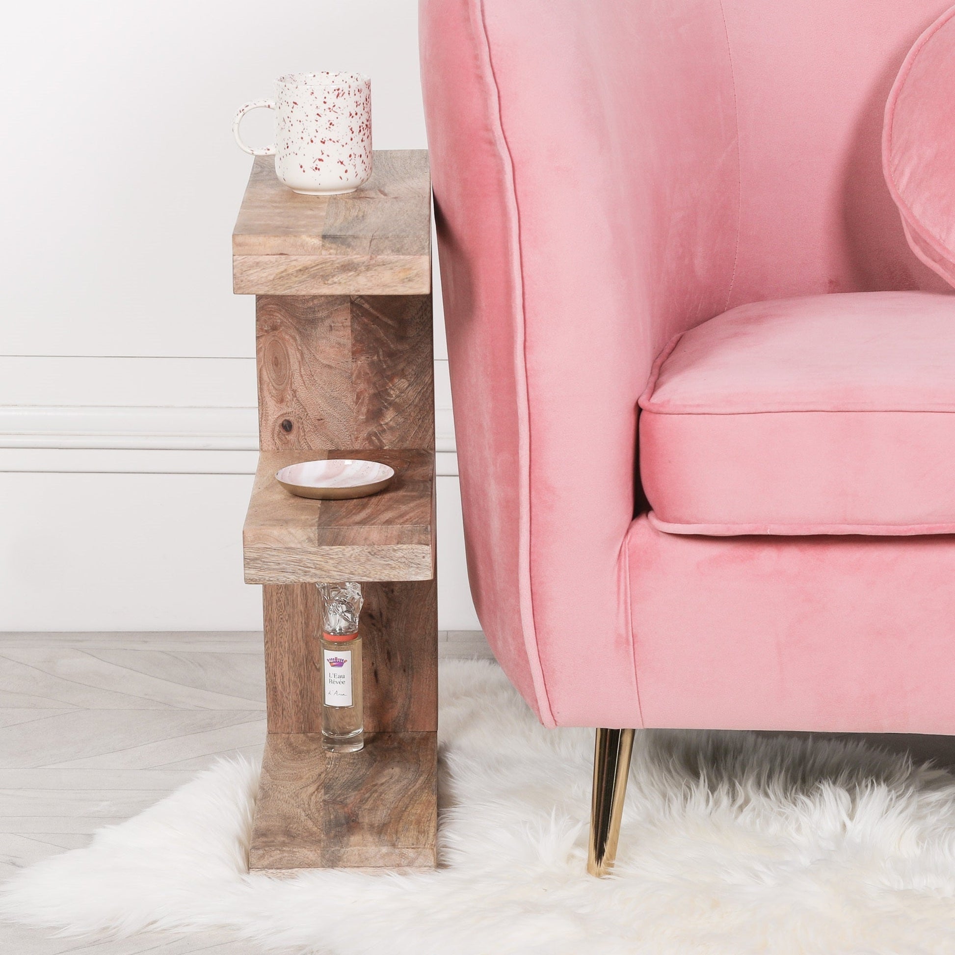 Mango Wood E-Shaped Side Table with 3 Shelves Side Table CasaFenix