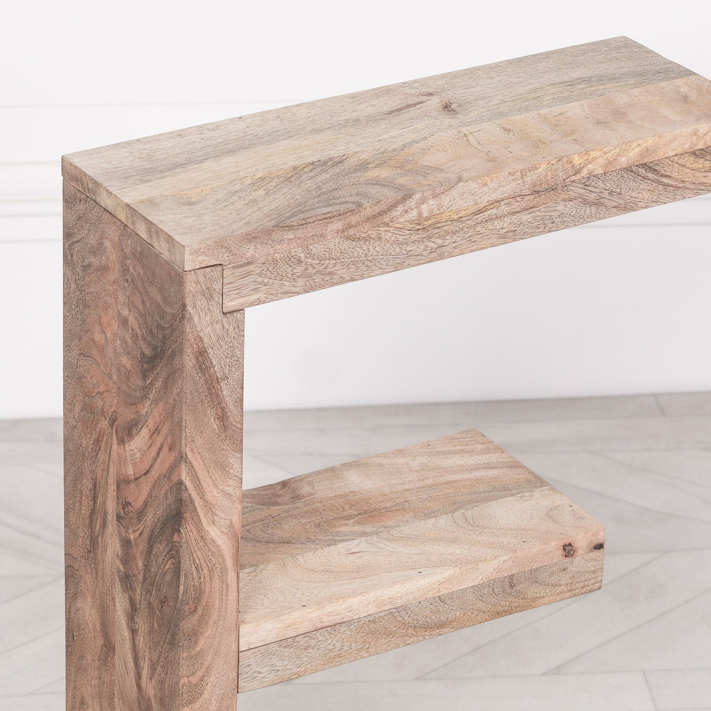 Mango Wood E-Shaped Side Table with 3 Shelves Side Table CasaFenix