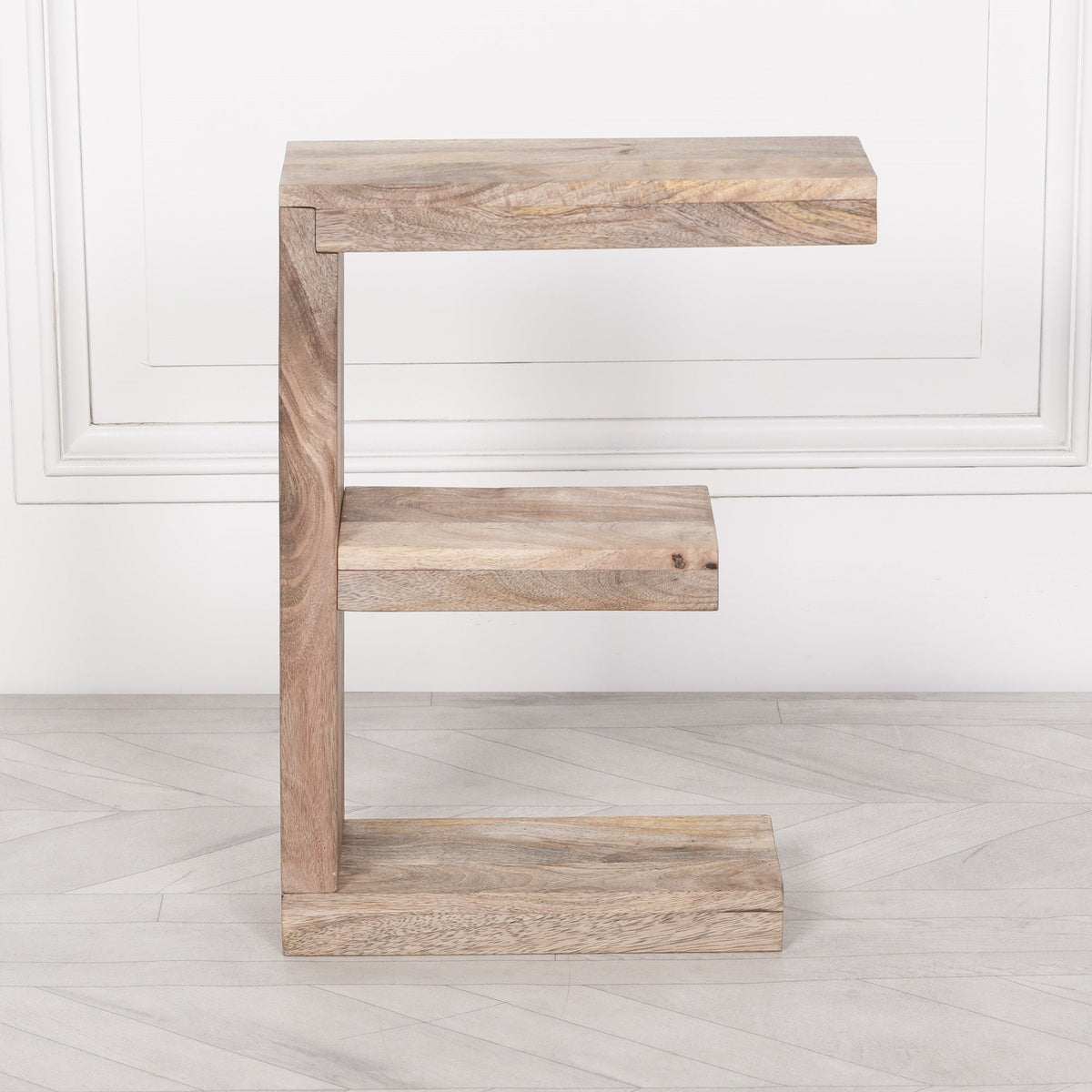 Mango Wood E-Shaped Side Table with 3 Shelves Side Table CasaFenix