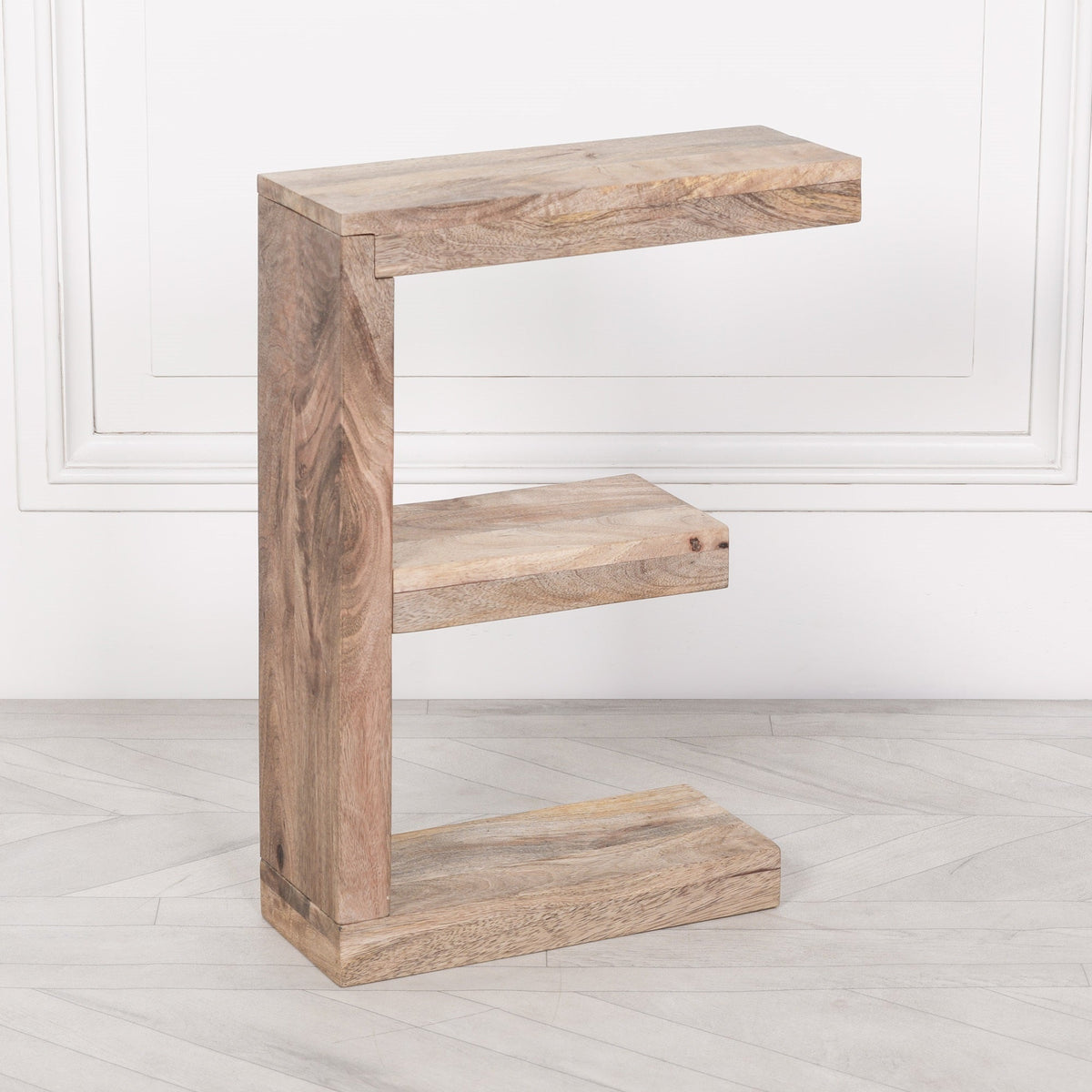 Mango Wood E-Shaped Side Table with 3 Shelves Side Table CasaFenix