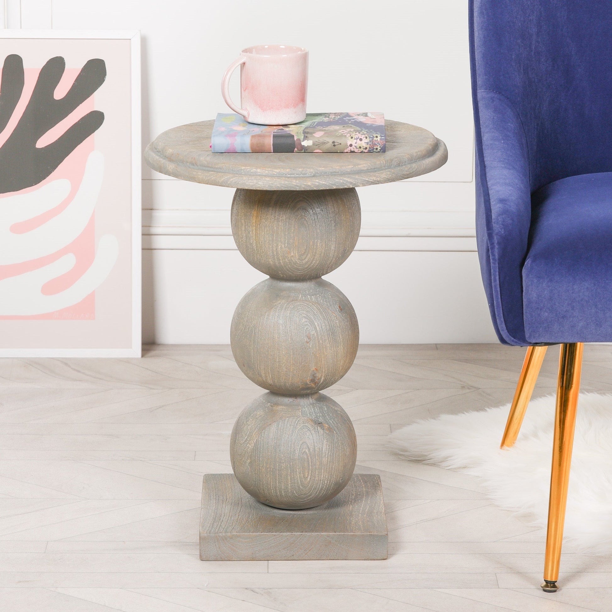 Rustic Wooden Stacked Ball Side Occasional Table  CasaFenix