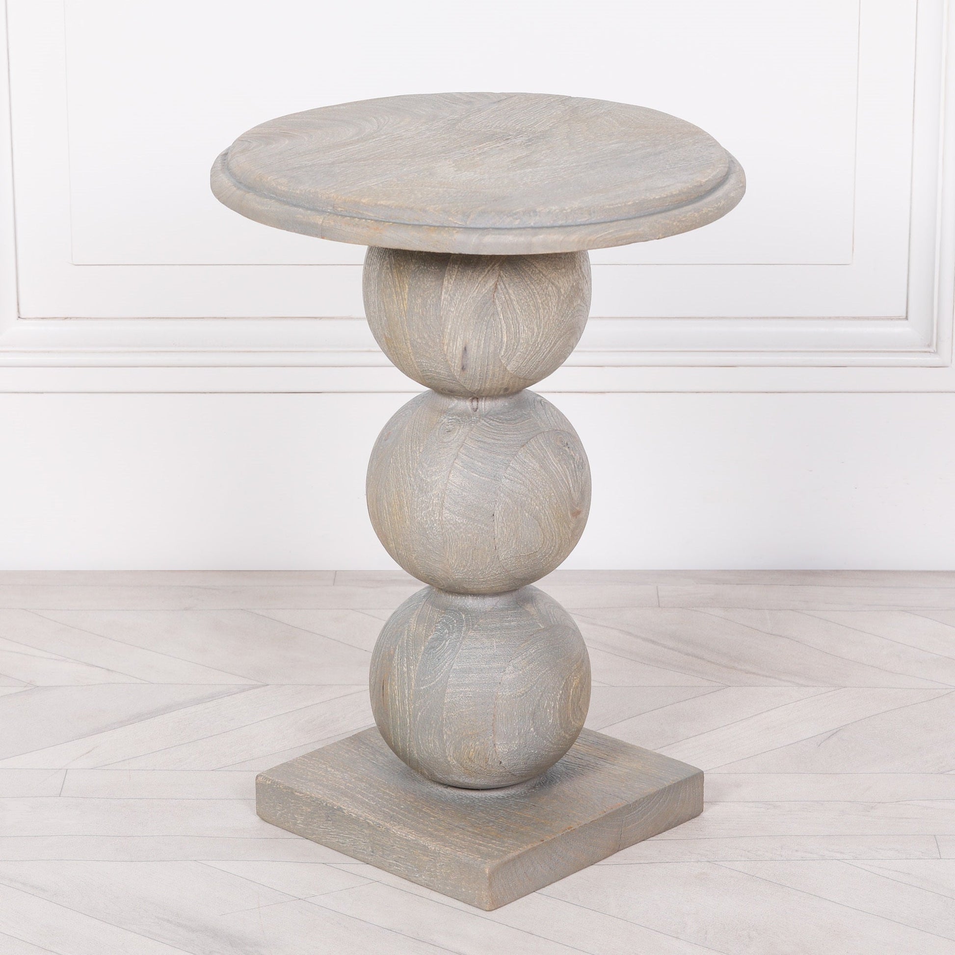 Rustic Wooden Stacked Ball Side Occasional Table  CasaFenix