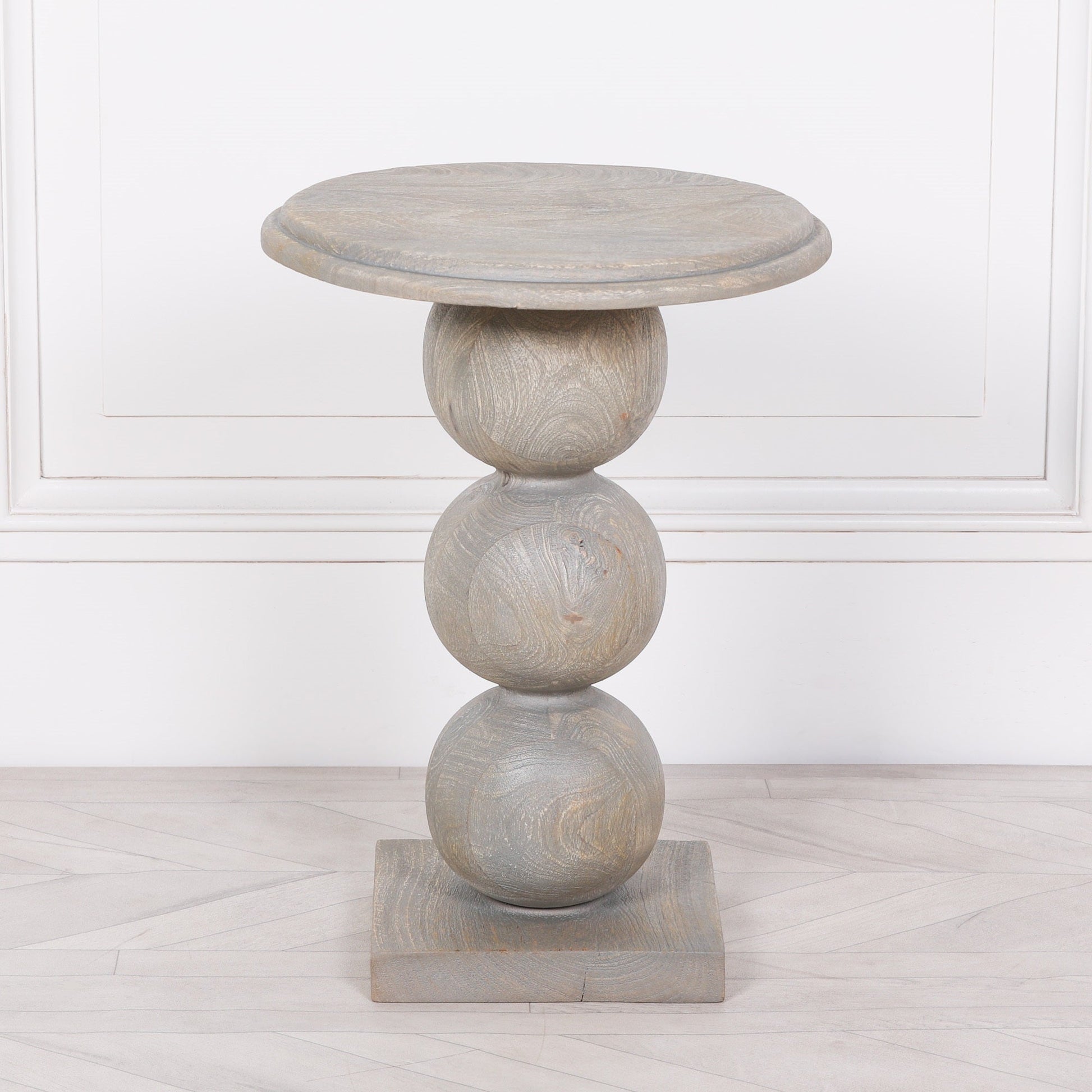 Rustic Wooden Stacked Ball Side Occasional Table  CasaFenix