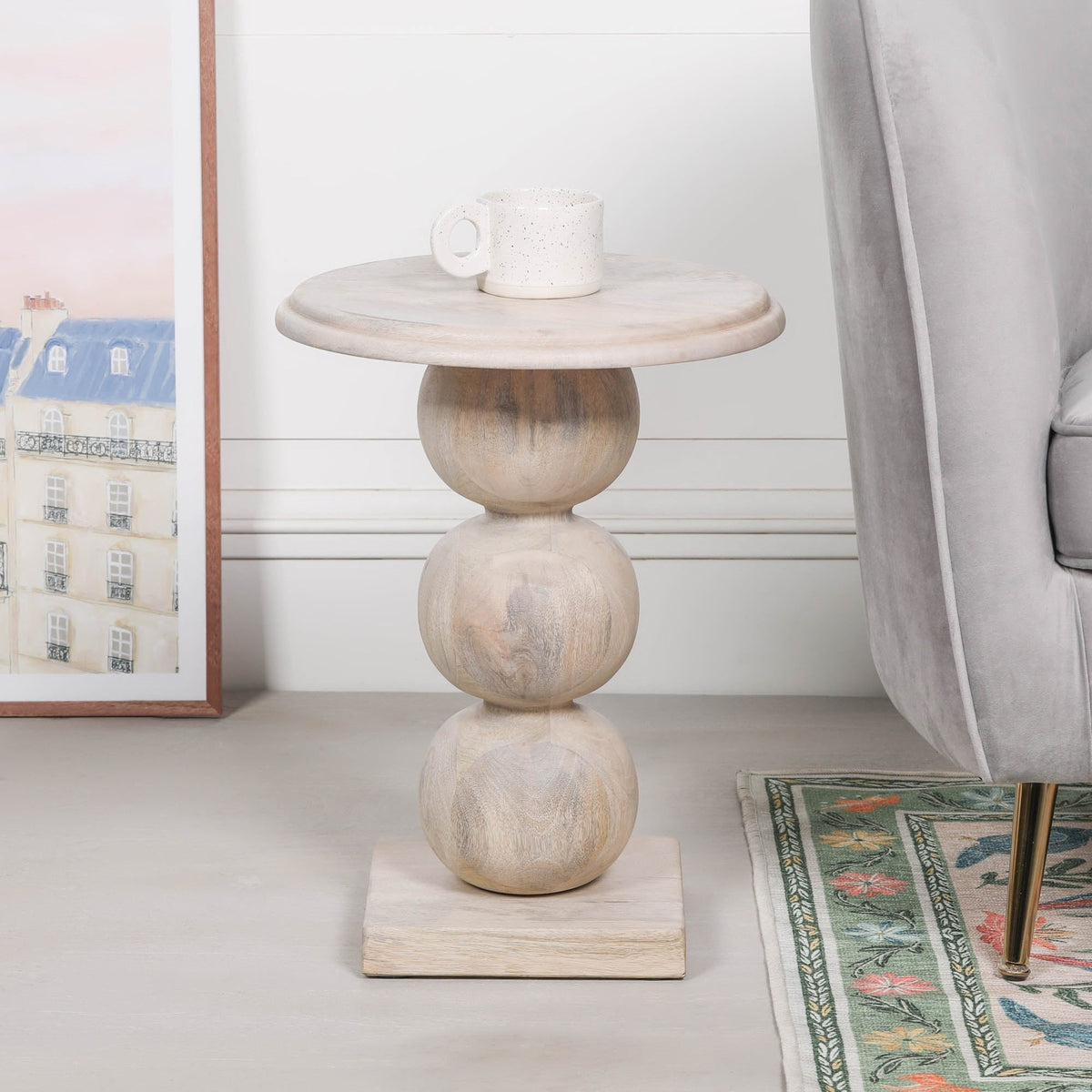 Blanchie Wooden Stacked Ball Side Occasional Table Side Table CasaFenix