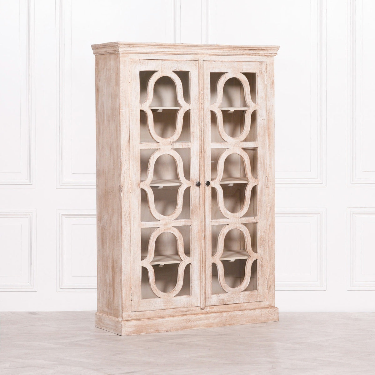 Ornate Mango Wood Two-Door Display Cabinet with Adjustable Shelves Cabinet CasaFenix