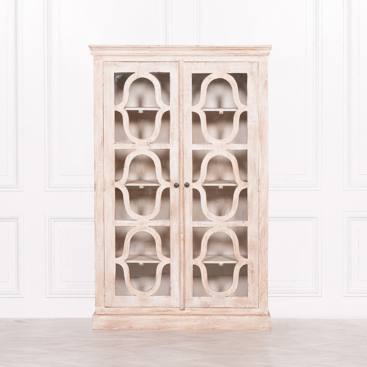 Ornate Mango Wood Two-Door Display Cabinet with Adjustable Shelves Cabinet CasaFenix