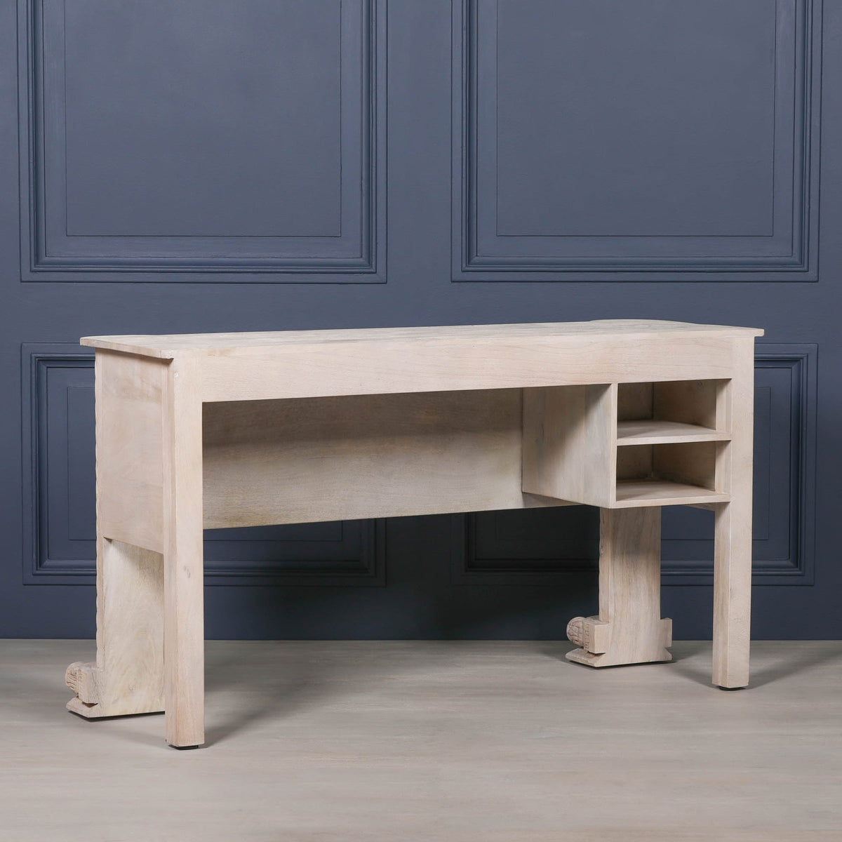 Hand-Carved Mango Wood Reception & Shop Display Desk in Blanchie Finish Side Table CasaFenix