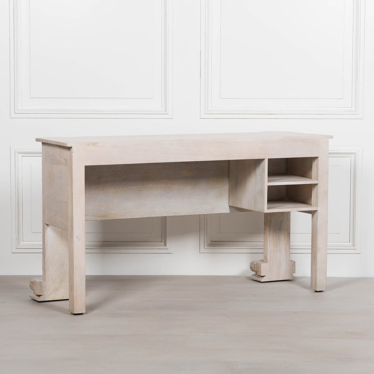 Hand-Carved Mango Wood Reception & Shop Display Desk in Blanchie Finish Side Table CasaFenix